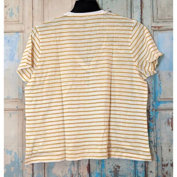 Madewell Womens Sz 2X Orange White Striped V Neck Short Sleeve Pullover T Shirt - Picture 2 of 7